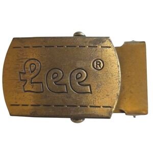 Vintage Lee Heavy Duty Belt Buckle Brass Tone Metal Adjustable Strap Loop